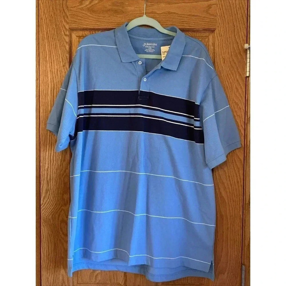 NWT St. Johns Bay Mens Super Pique Polo Blue Cotton Stretch Short Sleeves XL - Picture 1 of 5